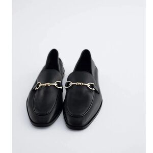 Zara Black Loafers with Gold Detail sz 40 / 9 leather flats